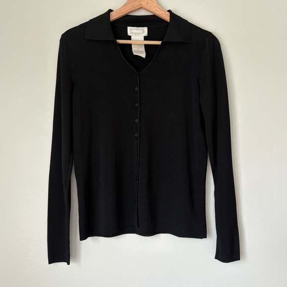 Vintage Designers Originals Black Long Sleeve Button Up Cardigan Top with Collar - Picture 1 of 4